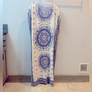 OS blue and white paisley boho resort / beach dress